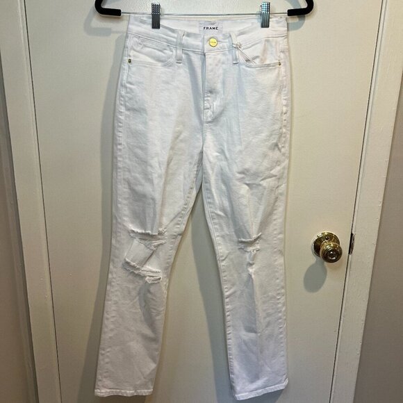 NWT Frame White Le High Ripped Straight Leg High Rise Jeans, Size 27 - Picture 3 of 14